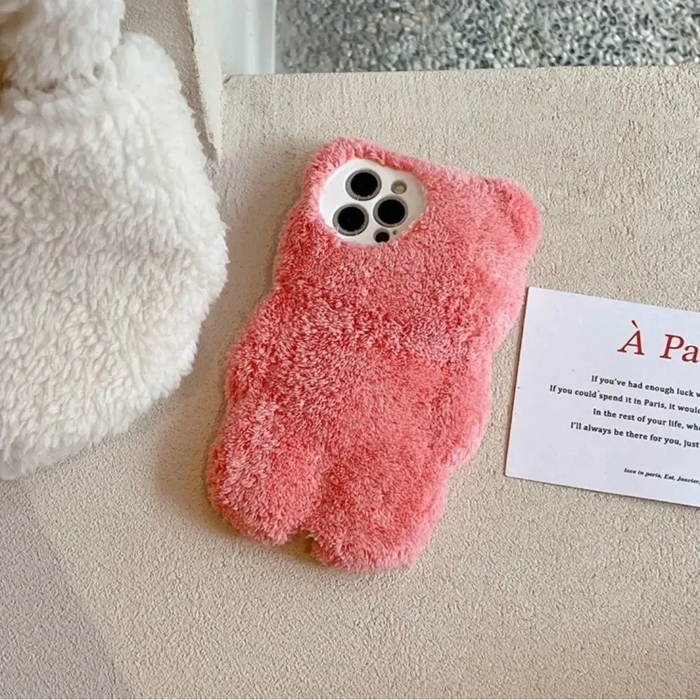 iPhone 13 Pro case pink fuzzy bear